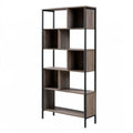 Bücherregal mit 5 Regalböden, 80 x 30 x 180 cm, Walnussbraun/Schwarz, Spanplatte und Stahl