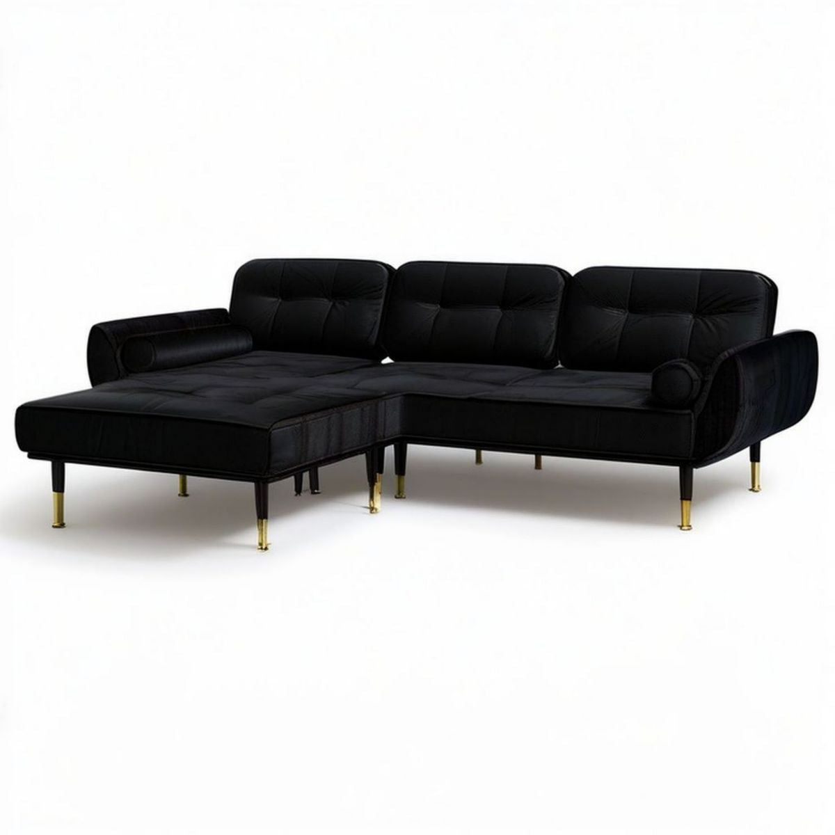 Ecksofa mit linker Recamiere, 260 x 160 x 83 cm, Schwarz/Gold, Polyester-Samt