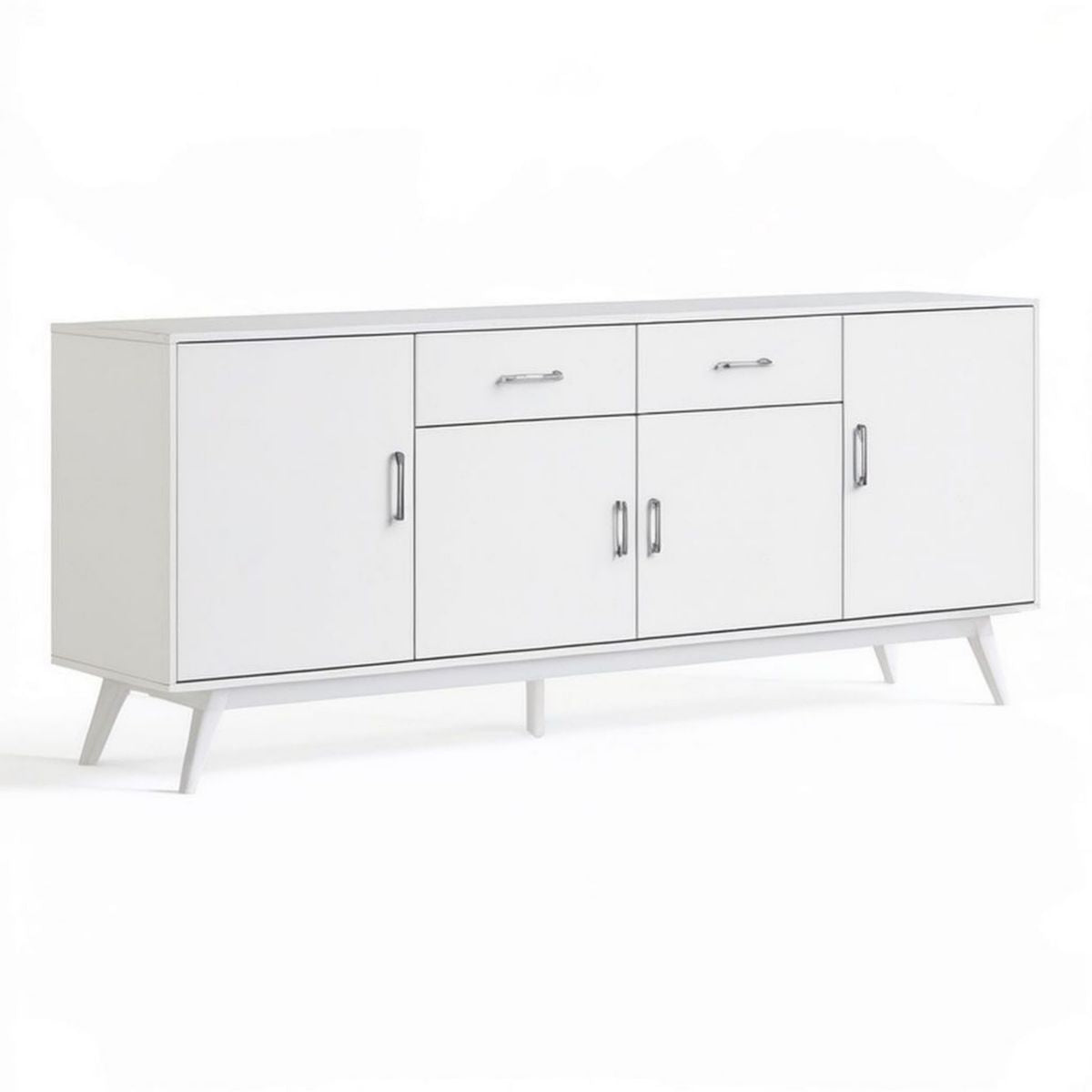 Weisses Sideboard mit 4 Türen und 2 Schubladen, 160 x 40 x 80 cm