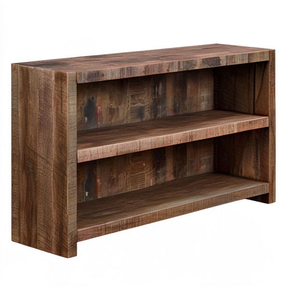 Bücherregal aus massivem Altholz, Braun, 90 x 35 x 80 cm, mit 2 offenen Ablagen