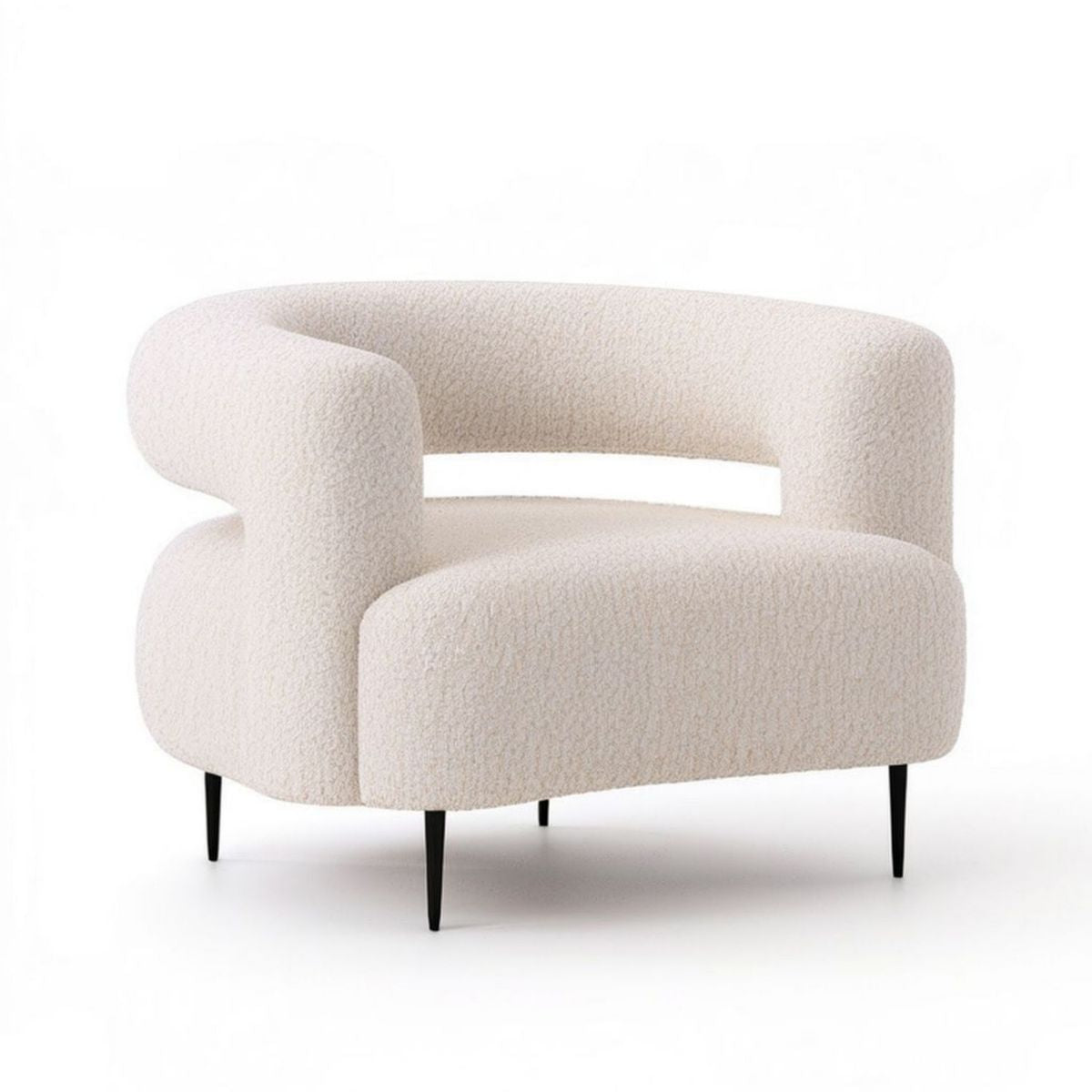 Loungesessel mit Armlehnen, Bouclé-Polsterung, Creme/Schwarz, 84 x 78 x 75 cm