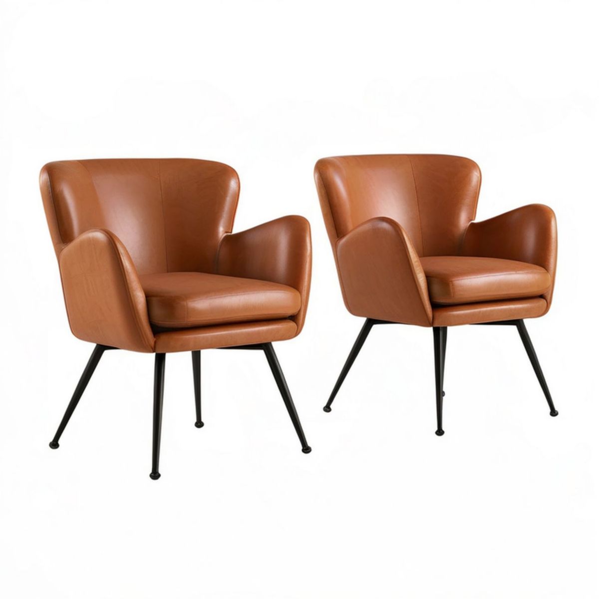2er-Set Esszimmerstühle mit Armlehnen, 62 x 62 x 82 cm, Cognac/Schwarz, PU-Kunstleder und Stahl
