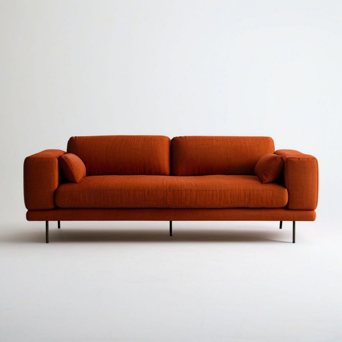 3-Sitzer-Sofa in Rostorange mit schwarzem Stahlfüssen, 220 x 95 x 80 cm