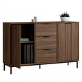 Sideboard Walnussbraun/Schwarz mit 3 Schubladen, 2 Türen und offenem Fach, 120 x 40 x 90 cm