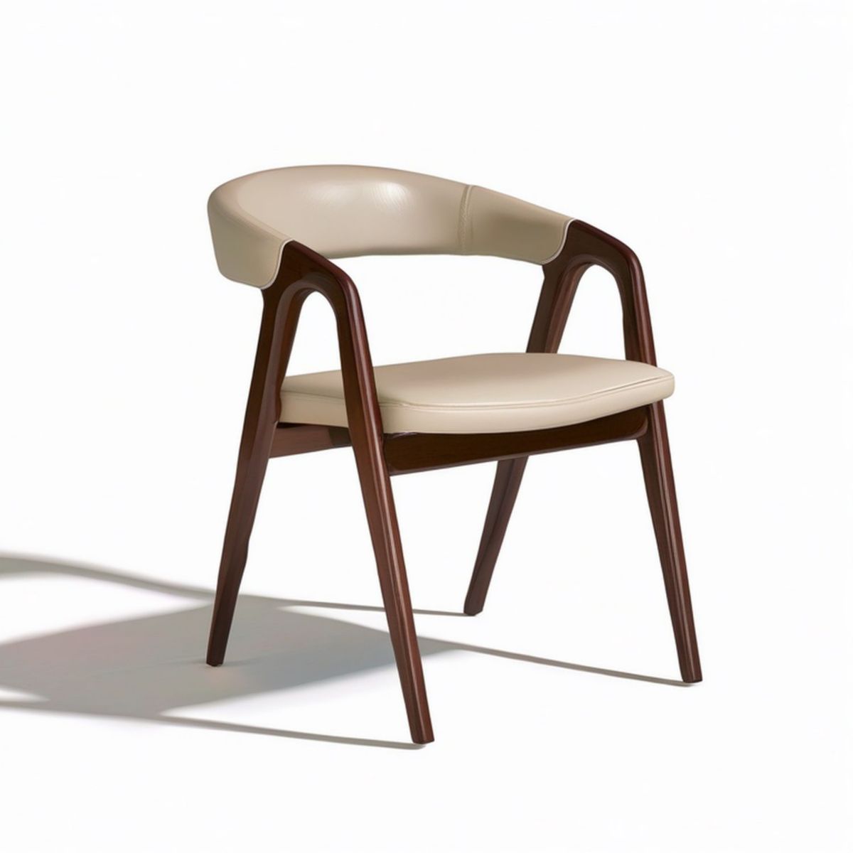 Esszimmerstuhl mit Armlehnen, 58 x 55 x 76 cm, Beige/Dunkelbraun, PU-Kunstleder und Massivholz