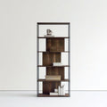 Standregal 80 x 35 x 200 cm Dunkelbraun/Schwarz, MDF mit Walnussfurnier und Stahlrahmen
