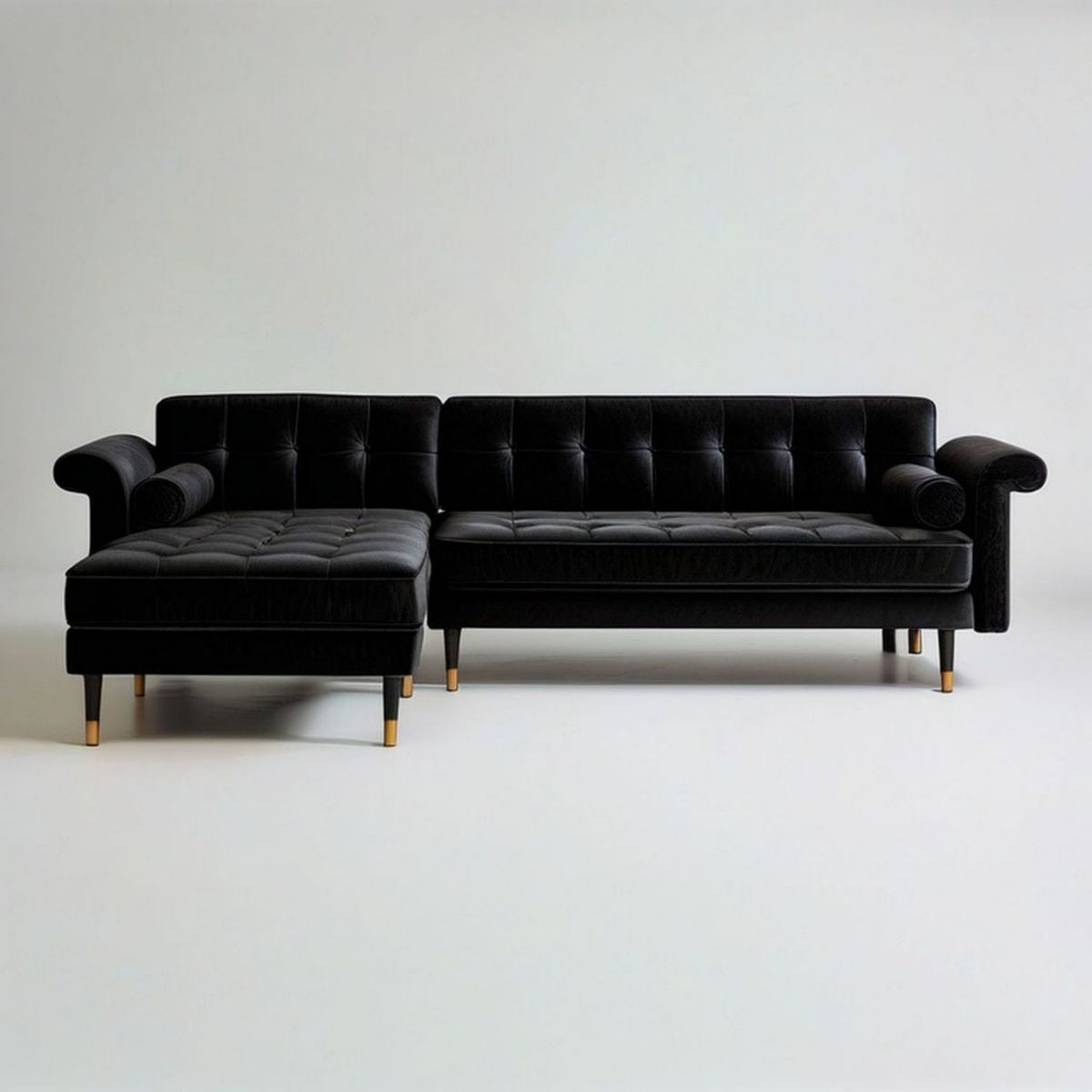 L-förmiges Ecksofa mit linker Chaiselongue, schwarzer Polyestersamt, 260 x 155 x 85 cm