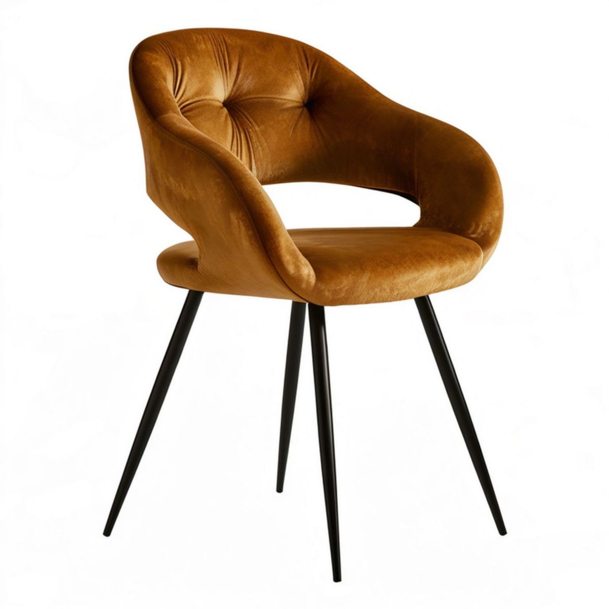 Gepolsterter Stuhl mit Armlehnen, 58 x 60 x 84 cm, Samt Cognac/Schwarz