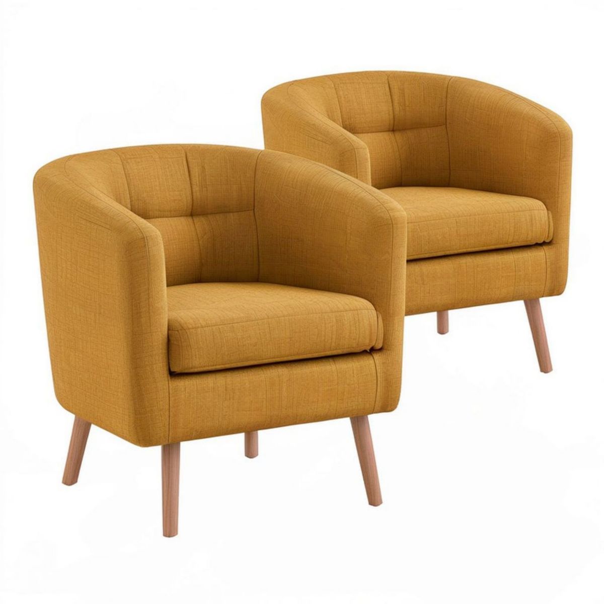 2er-Set Cocktailsessel in Senfgelb mit Polyesterbezug und Massivholzbeinen, 76 x 75 x 78 cm