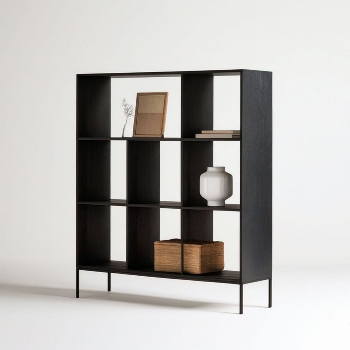 Bücherregal 120 x 35 x 180 cm Schwarz mit 9 offenen Fächern aus Spanplatte und Stahl