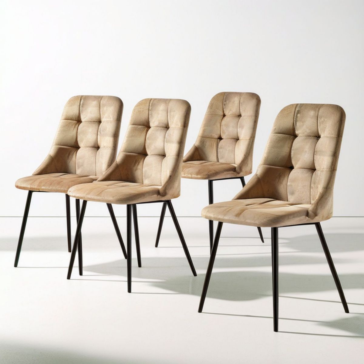 4er-Set gepolsterte Esszimmerstühle aus Mikrofaser, Beige/Schwarz, 45 x 58 x 98 cm